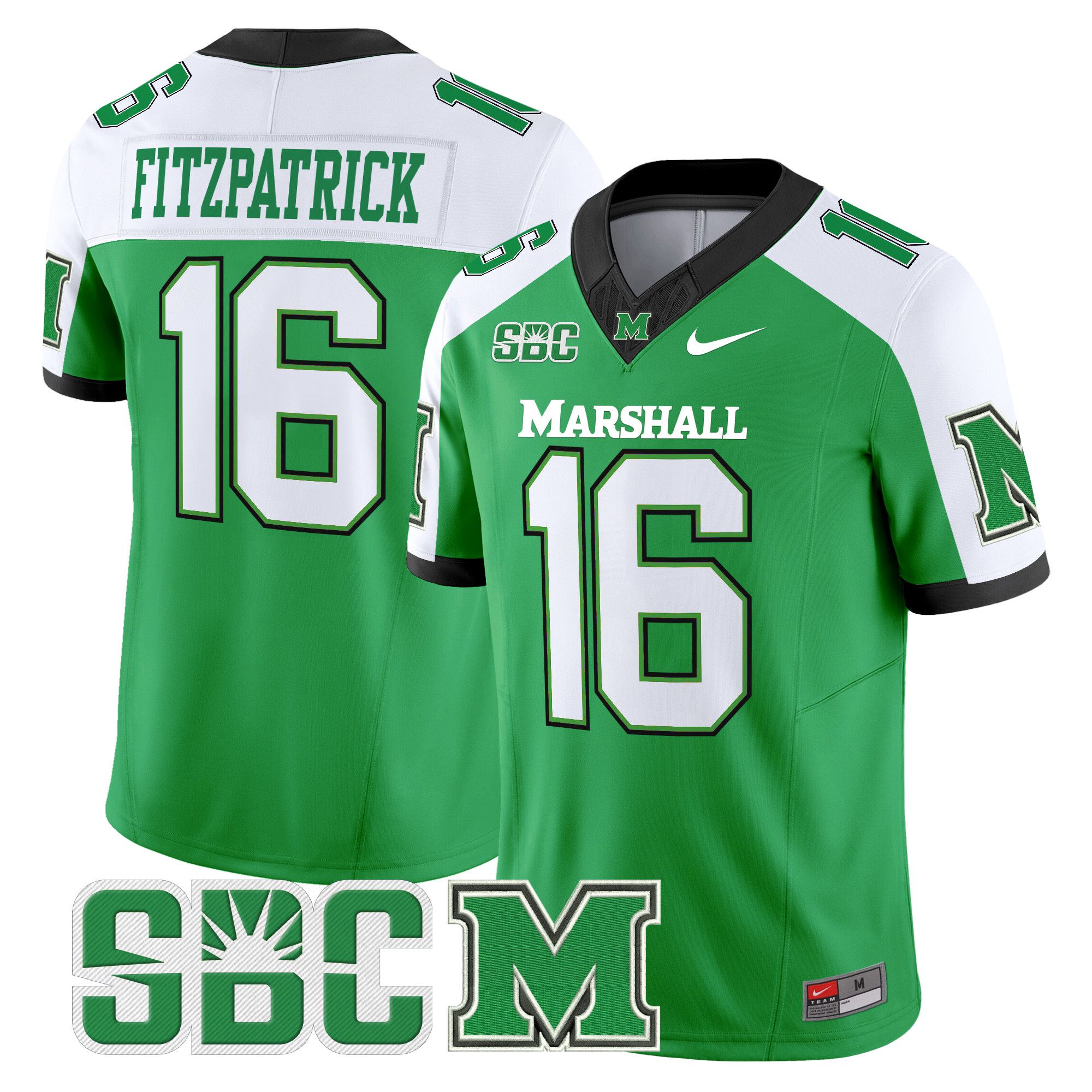 Men Marshall Thundering Herd #16 Fitzpatrick Green Nike 2024 Vapor Limited NCAA Jersey